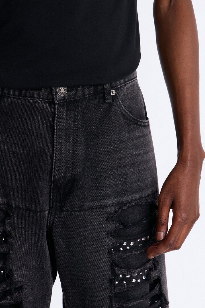 Baggy Studded Mayhem Jean - Black Wash