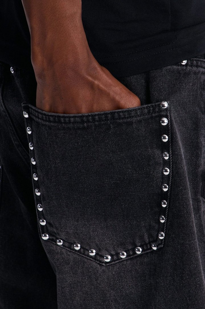 Baggy Studded Mayhem Jean - Black Wash