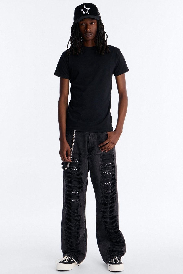 Baggy Studded Mayhem Jean - Black Wash