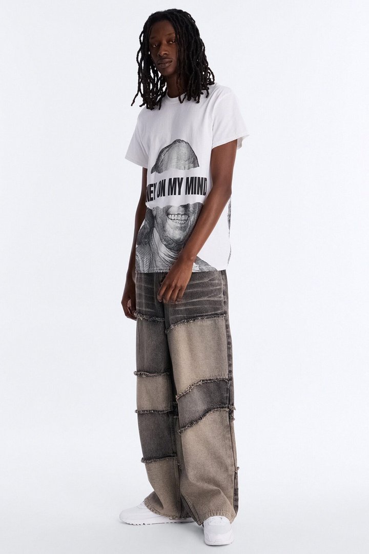 Baggy Fray Zone Jeans - Grey