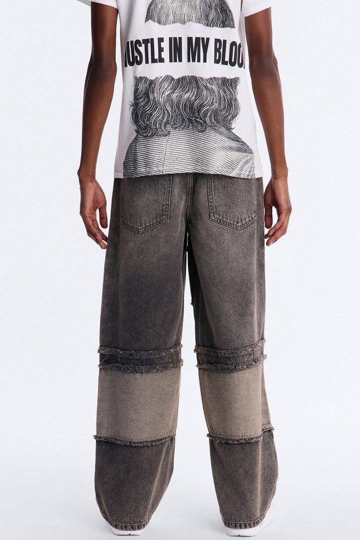 Baggy Fray Zone Jeans - Grey