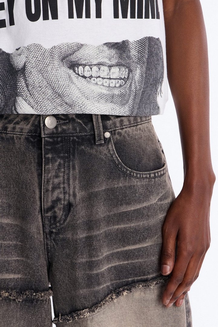Baggy Fray Zone Jeans - Grey