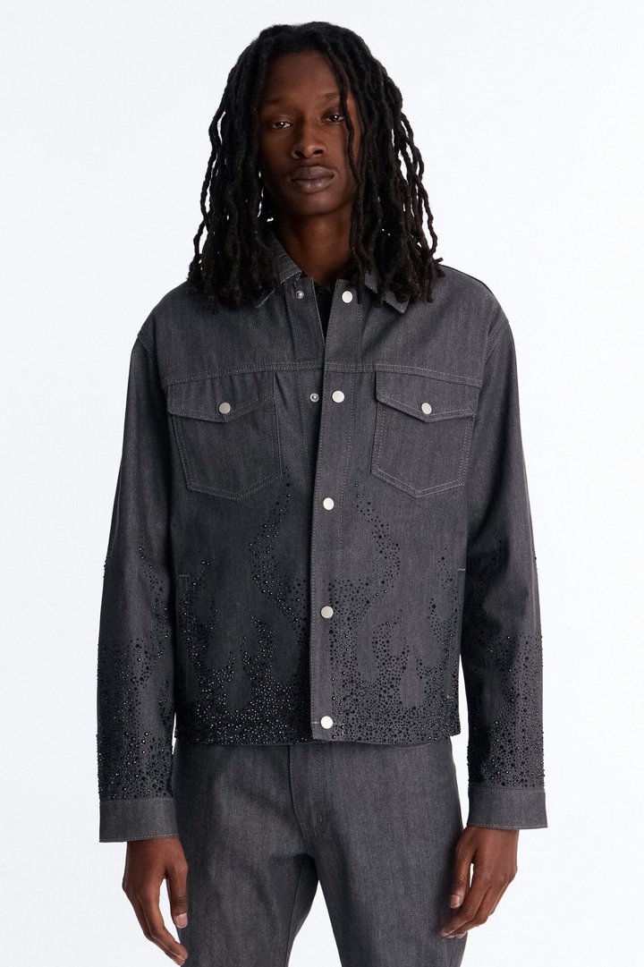 Cropped Dark Ember Trucker Jacket - Grey