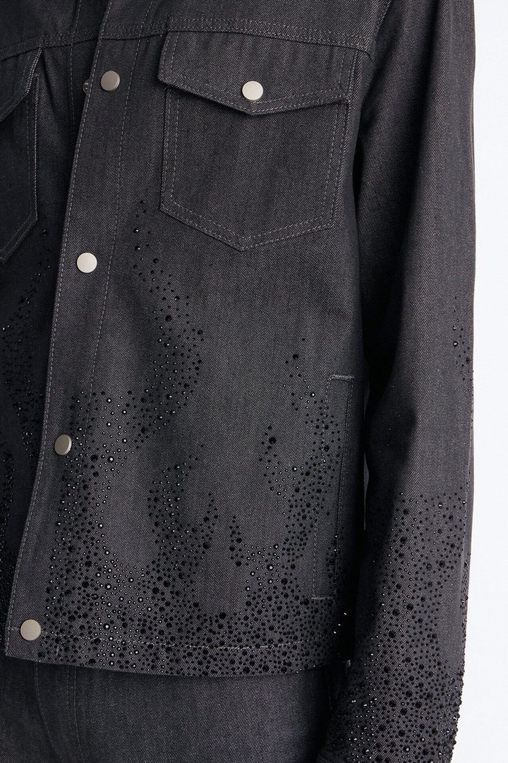 Cropped Dark Ember Trucker Jacket - Grey