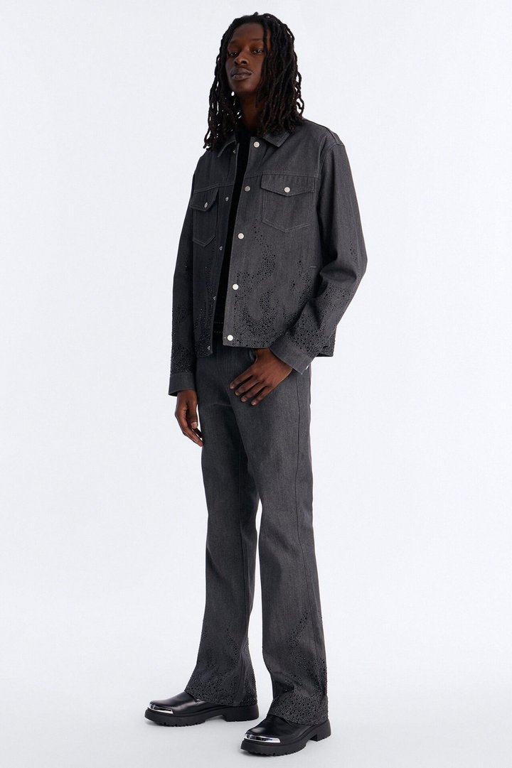 Cropped Dark Ember Trucker Jacket - Grey
