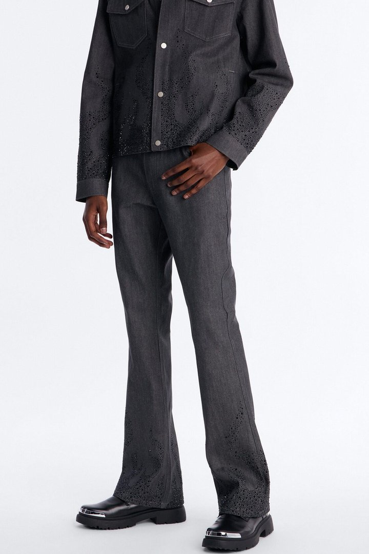 Stacked Slim Flare Dark Ember Jean - Grey