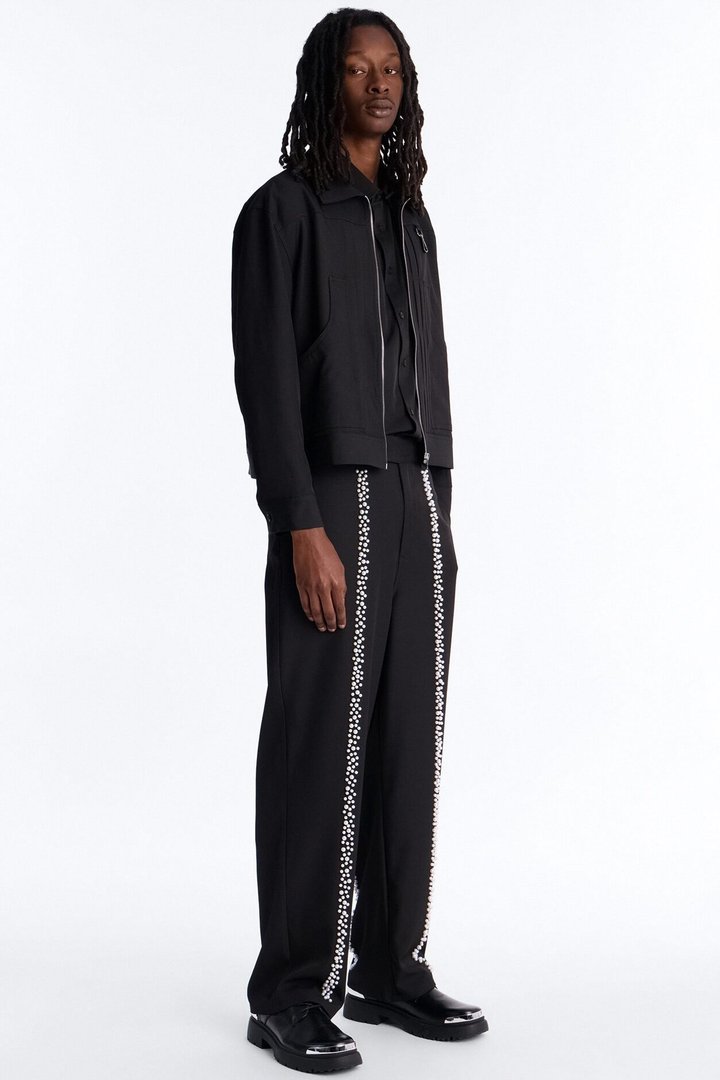 Baggy Pearl Cascade Trouser - Black