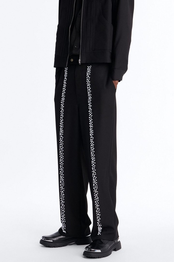 Baggy Pearl Cascade Trouser - Black