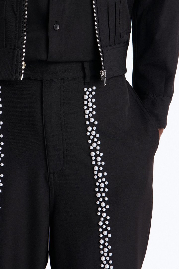 Baggy Pearl Cascade Trouser - Black