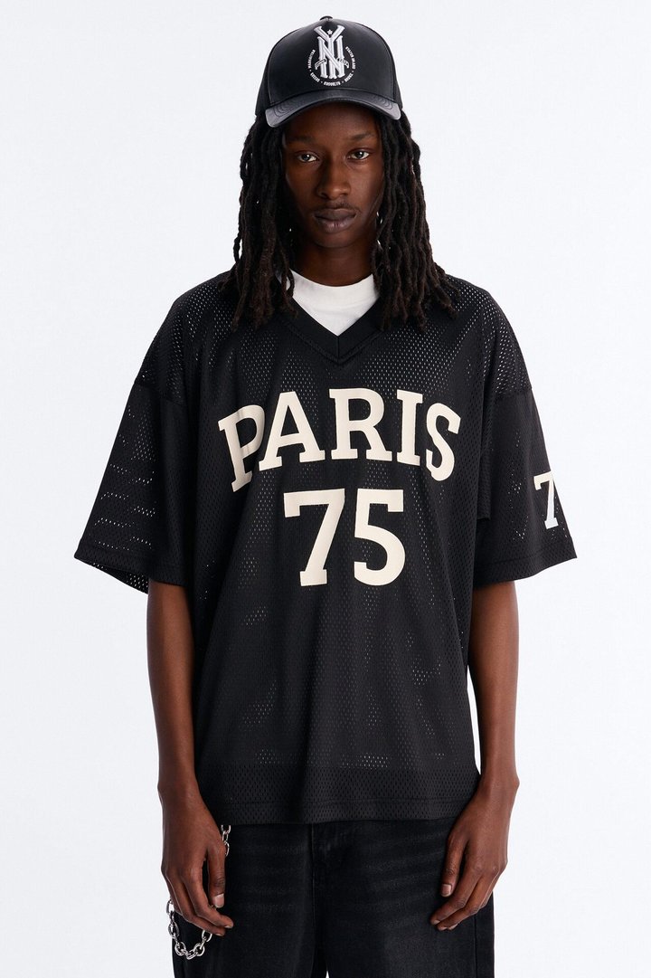 Jersey Fit Paris 75 V-Neck Shirt - Black