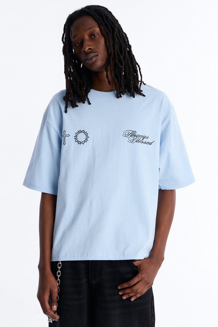 Always Blessed Boxy Short Sleeve Tee - Light Blue