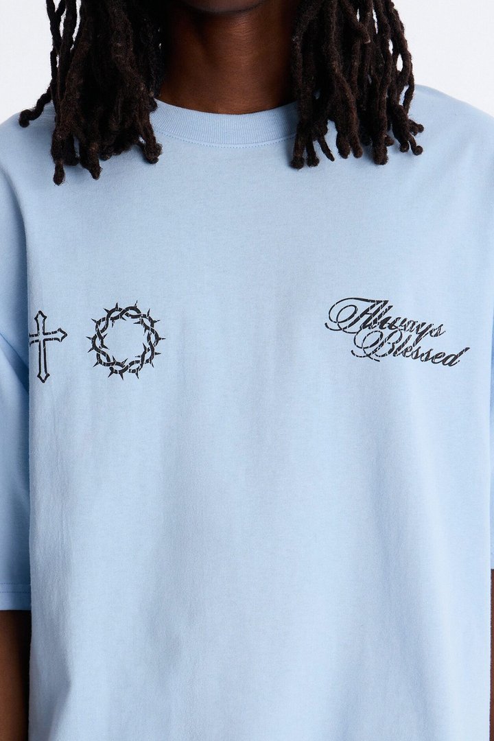 Always Blessed Boxy Short Sleeve Tee - Light Blue