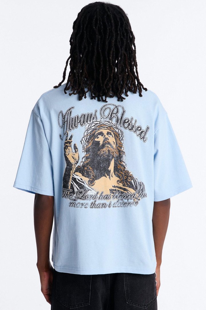 Always Blessed Boxy Short Sleeve Tee - Light Blue