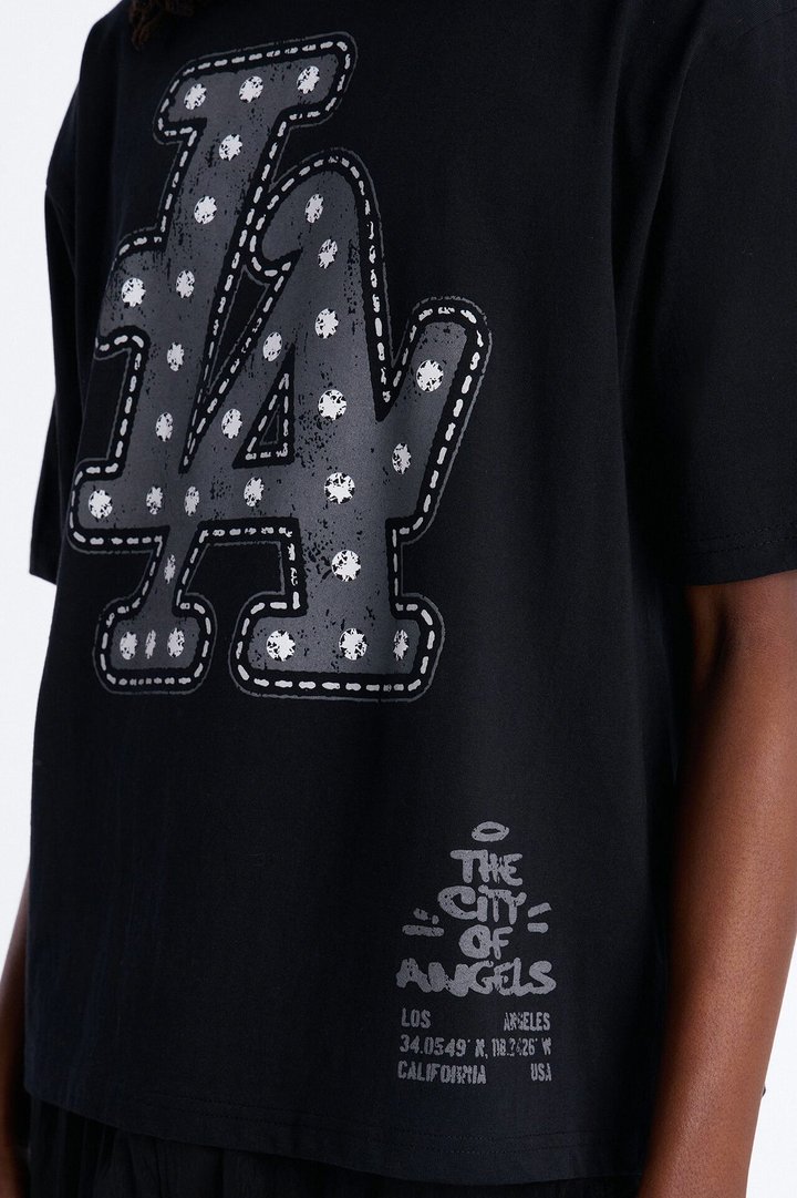 LA Hustle District Boxy Short Sleeve Tee - Black