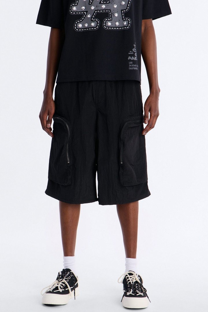 Baggy Oversized Pockets Tech Short - Black
