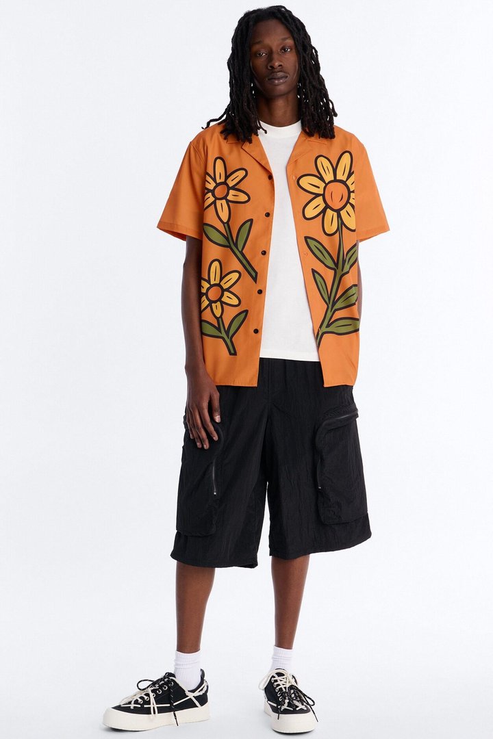 Relaxed Golden Sunshine Petals Button Up Shirt - Orange