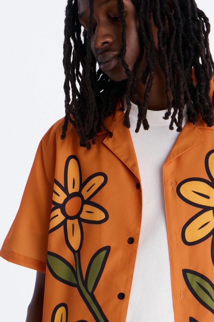 Relaxed Golden Sunshine Petals Button Up Shirt - Orange
