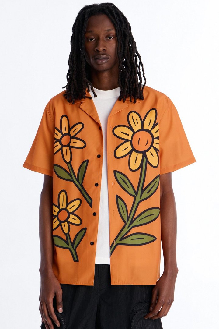 Relaxed Golden Sunshine Petals Button Up Shirt - Orange