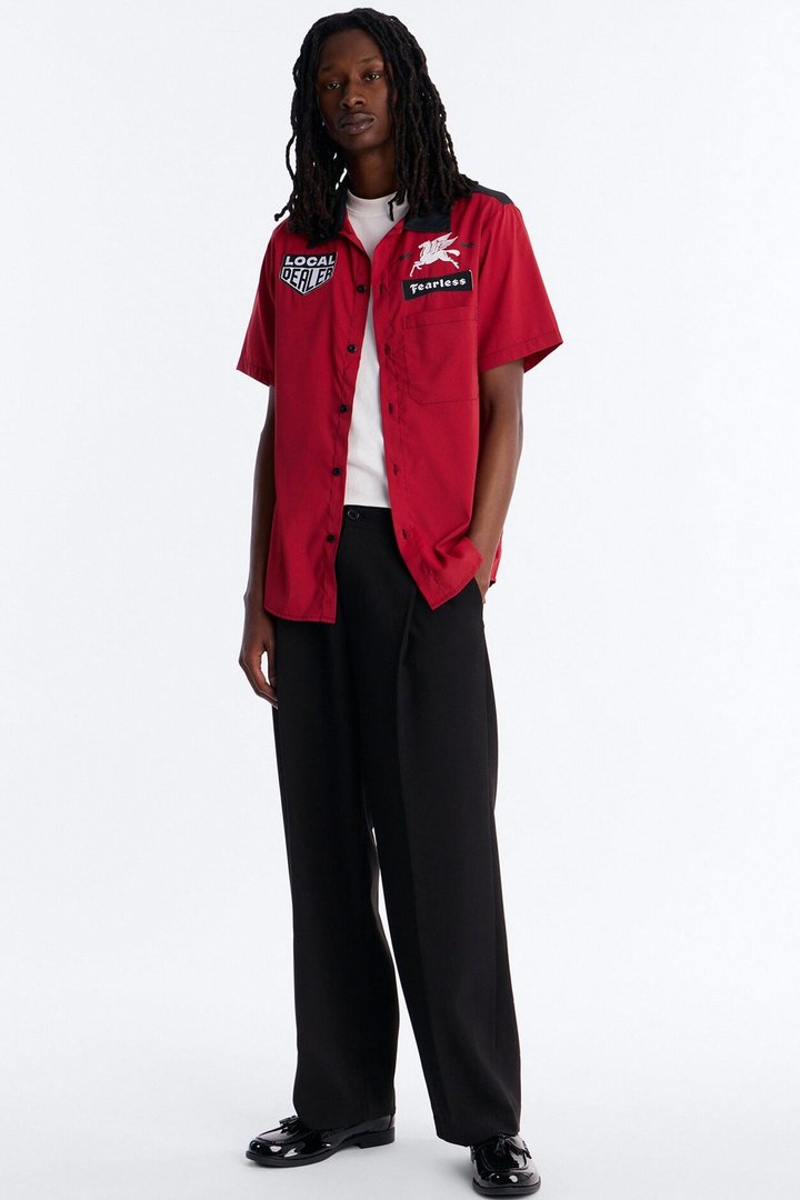 Local Dealer Striped Button Up Shirt - Red