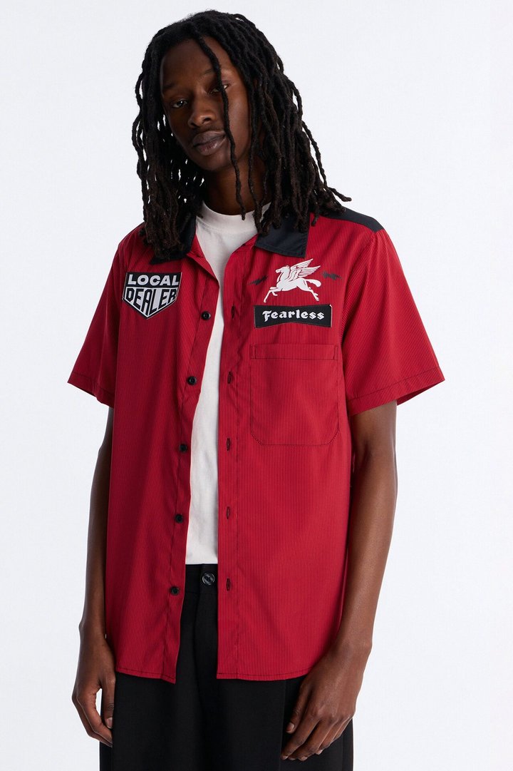 Local Dealer Striped Button Up Shirt - Red
