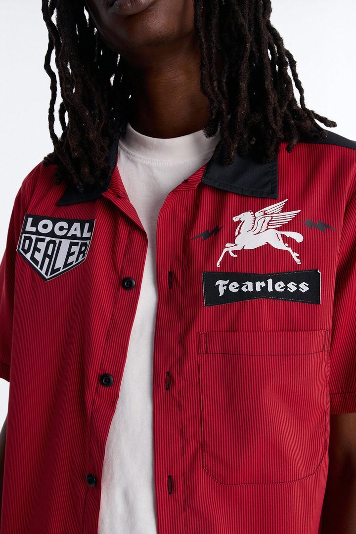 Local Dealer Striped Button Up Shirt - Red