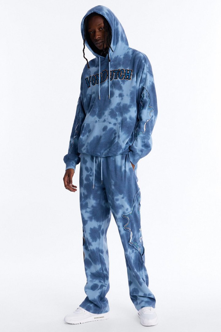 Von Dutch Outlaw Bleach Dyed Raw Edge Hoodie - Blue