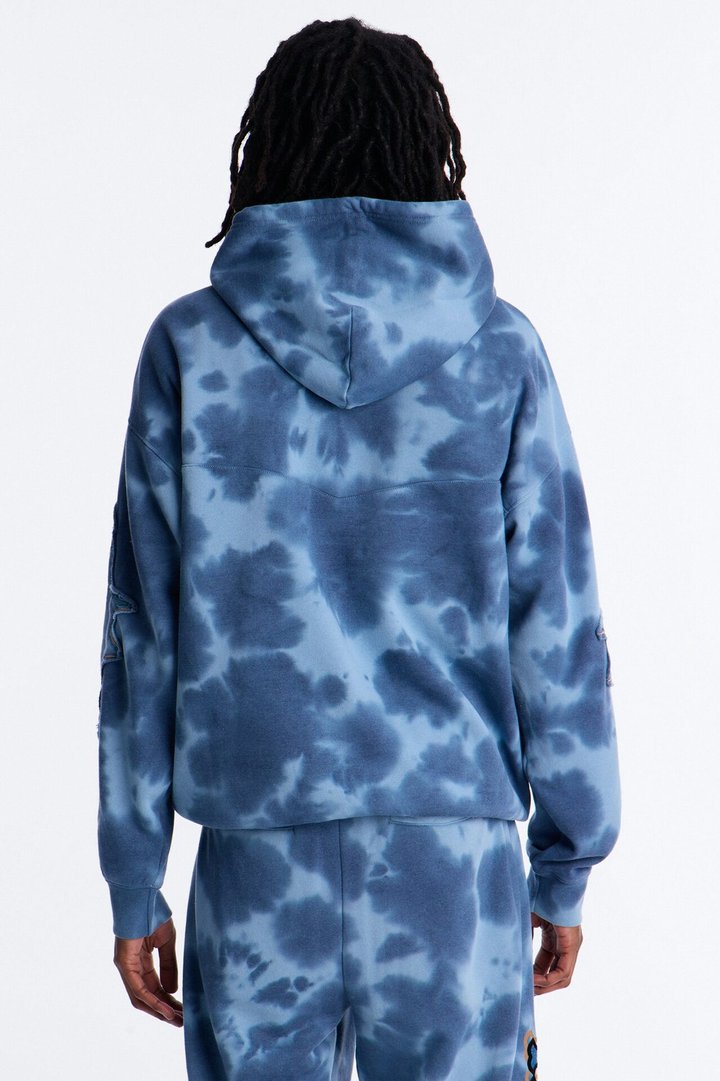 Von Dutch Outlaw Bleach Dyed Raw Edge Hoodie - Blue