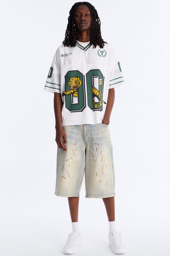 Baggy Urban Jeweled Denim Short - Light Wash