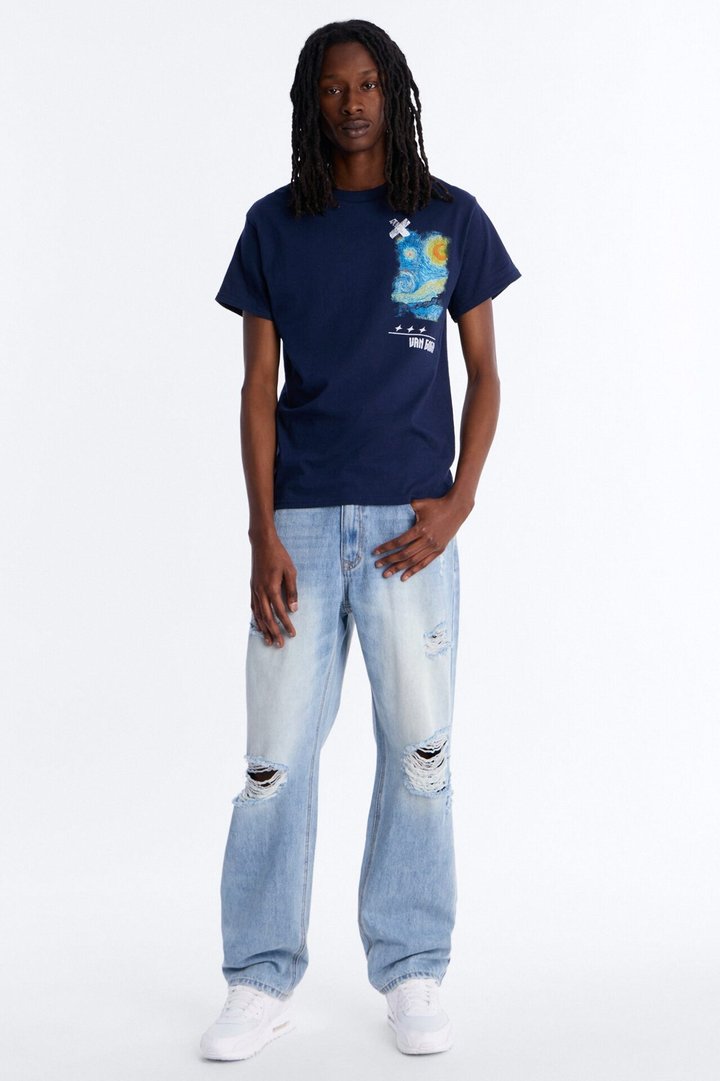 Essential Destroyed Straight Rigid Jean - Light Blue Wash