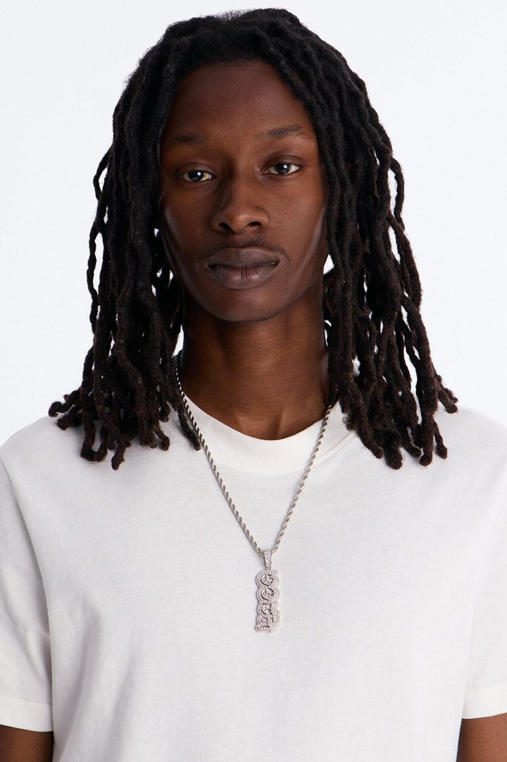 GOAT Script Vertical Iced Pendant Necklace - Silver