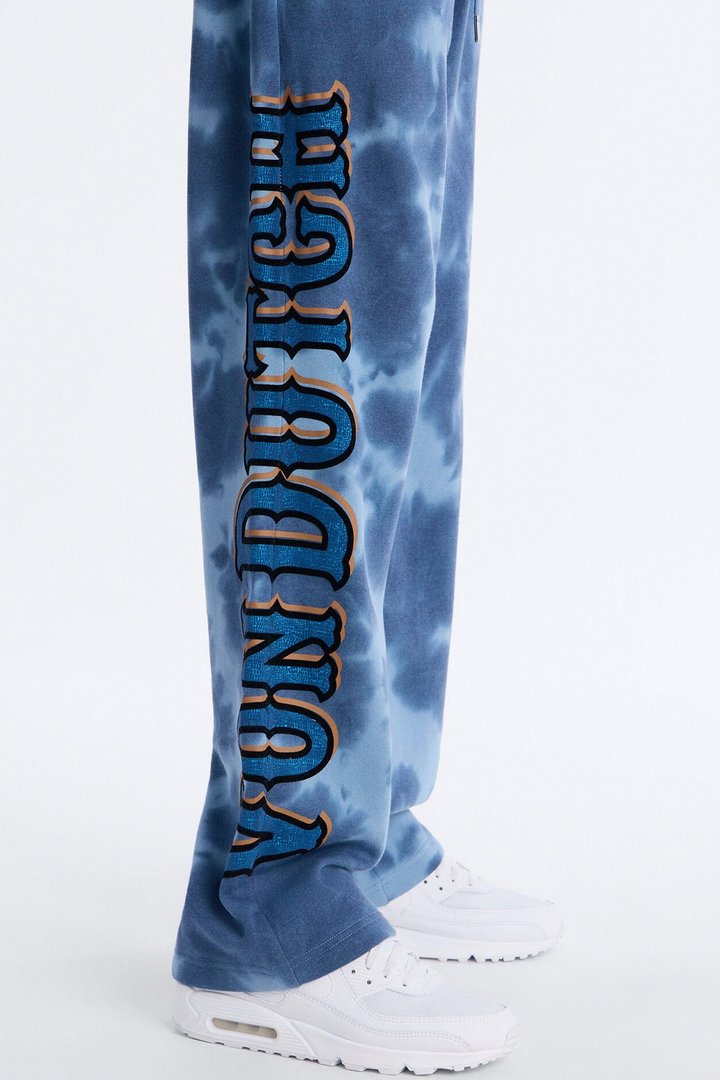 Baggy Von Dutch Outlaw Bleach Dyed Raw Edge Sweatpants - Blue
