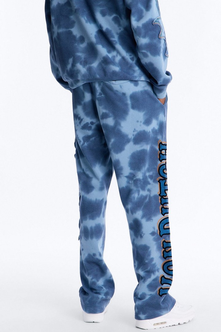 Baggy Von Dutch Outlaw Bleach Dyed Raw Edge Sweatpants - Blue