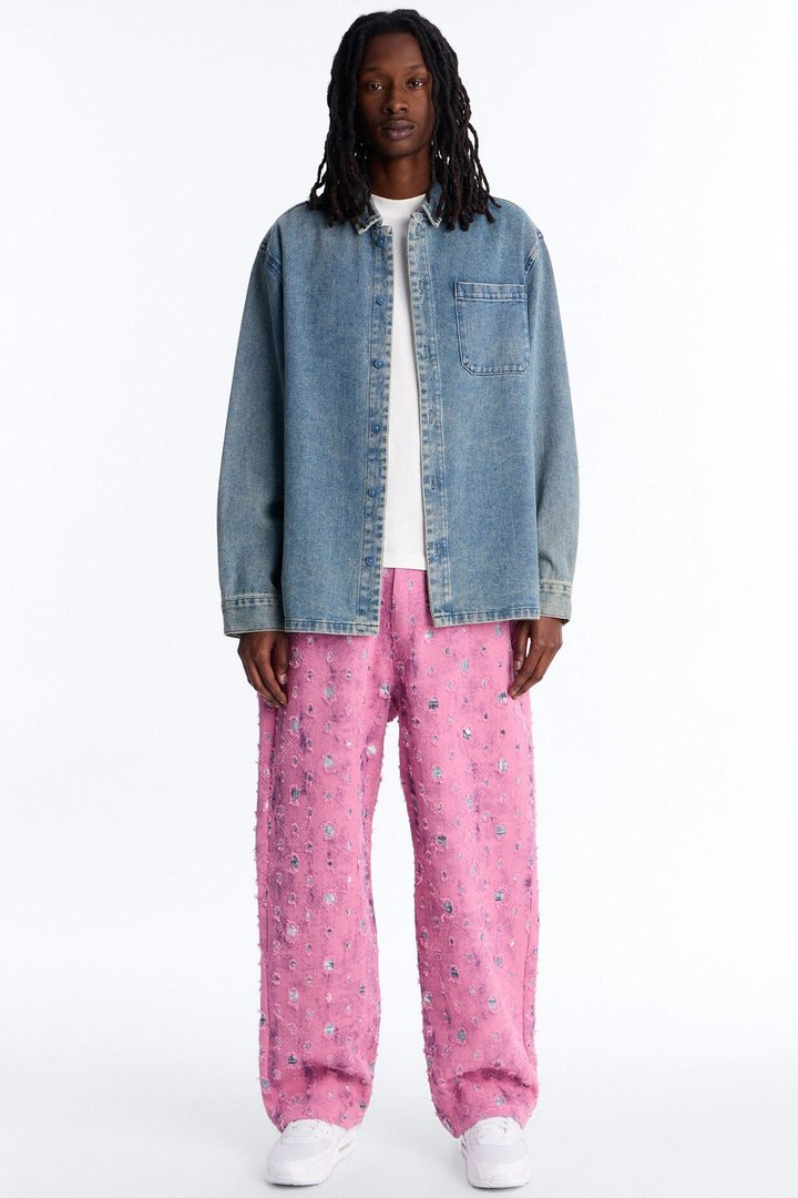 Baggy Frayed Illusions Jean - Pink