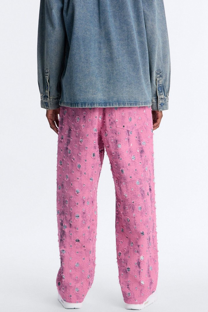 Baggy Frayed Illusions Jean - Pink