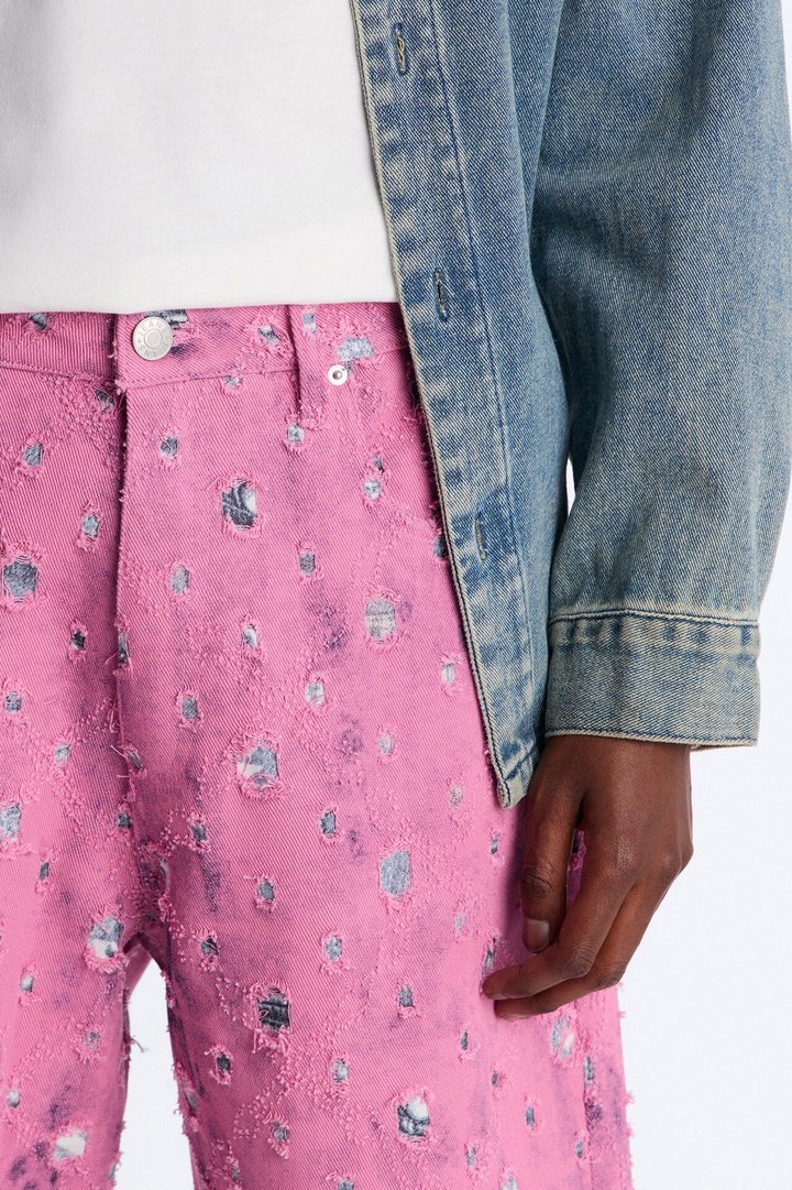 Baggy Frayed Illusions Jean - Pink