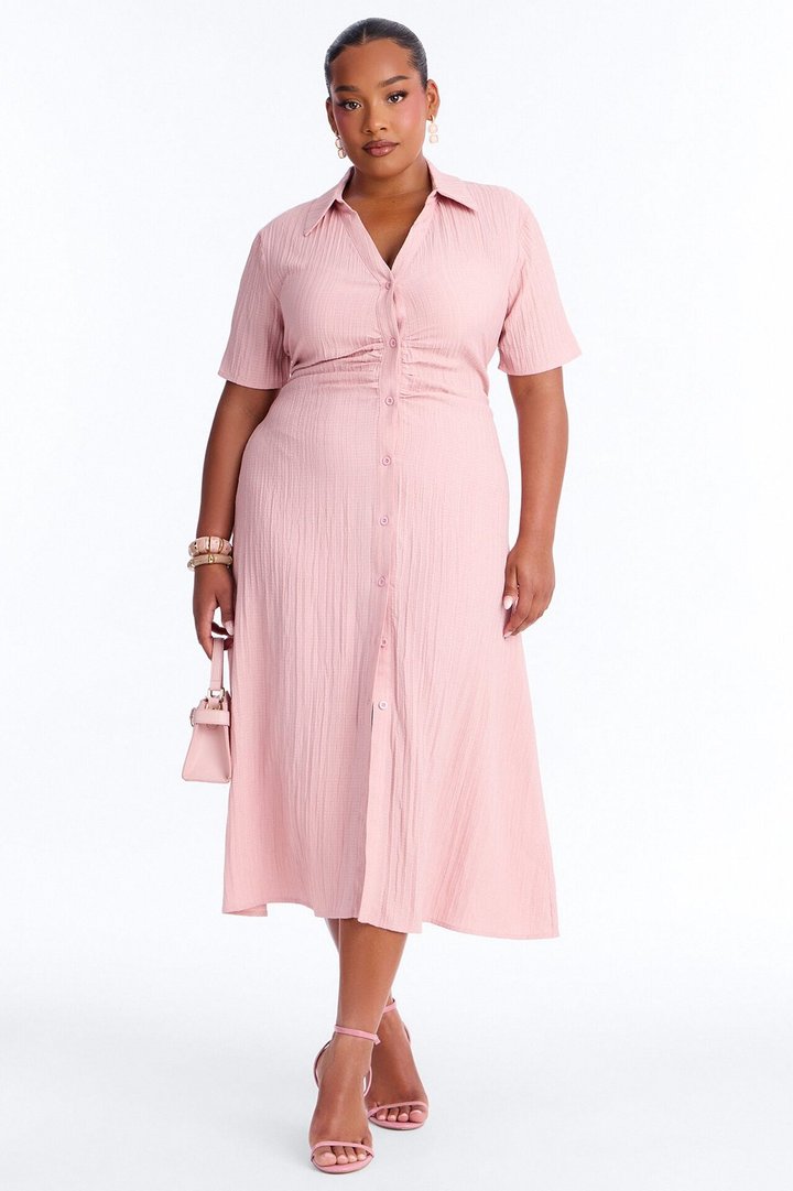 Carmen Ruched Shirt Midi Dress - Mauve