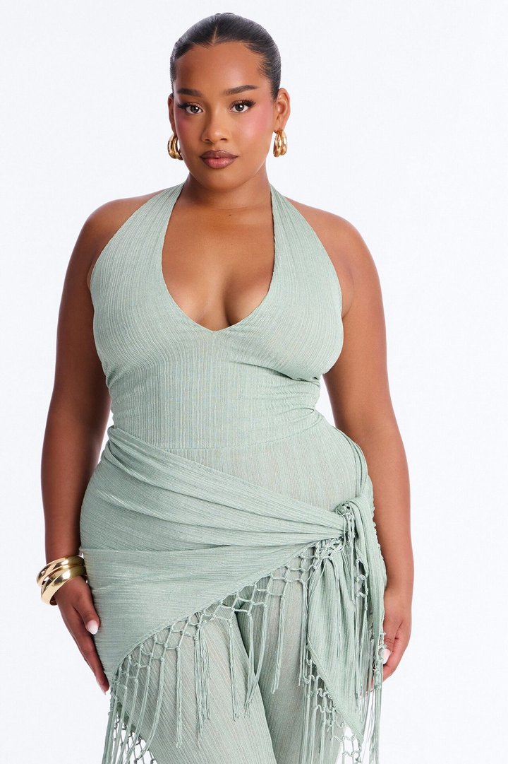 Emme Waist Tie Capri Catsuit - Sage