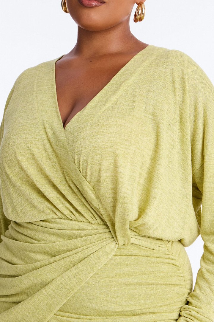 Elizabeth Long Sleeve Sweater Mini Dress - Chartreuse