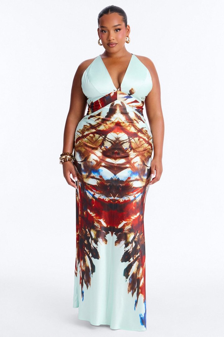 Caprina Sleeveless Satin Maxi Dress - Mint/combo