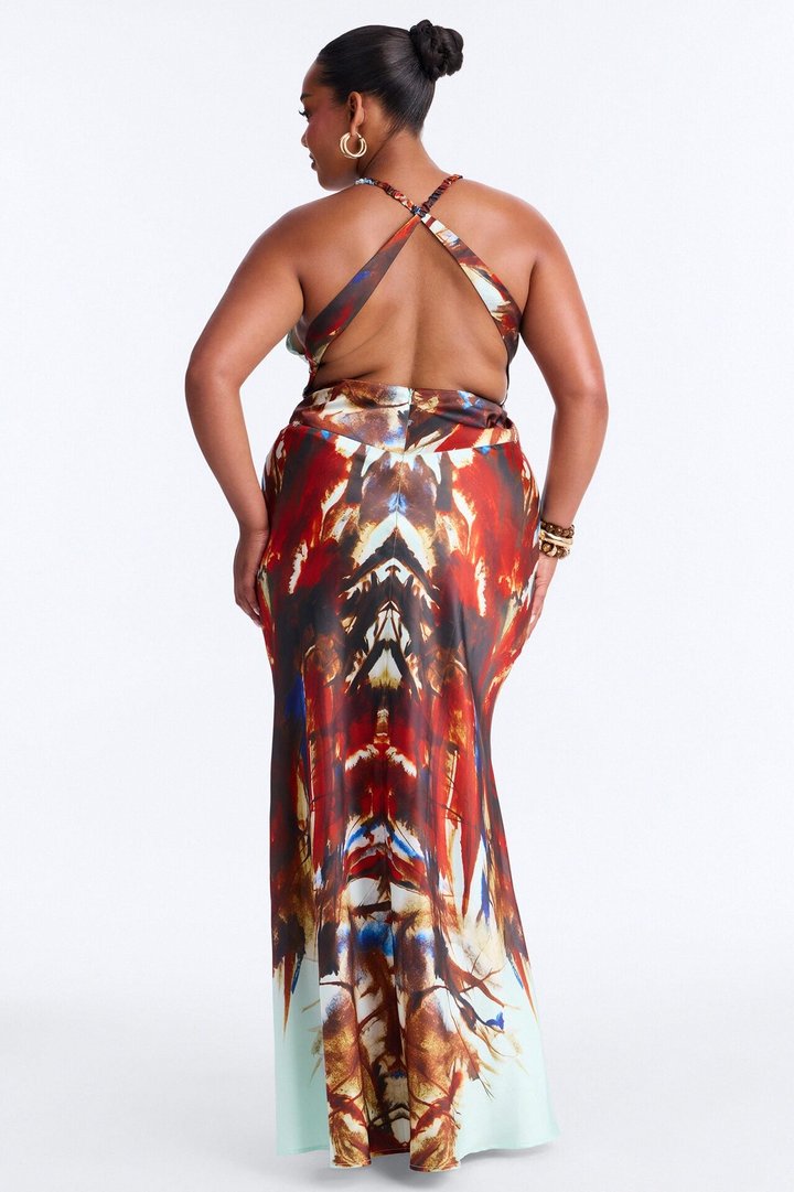 Caprina Sleeveless Satin Maxi Dress - Mint/combo