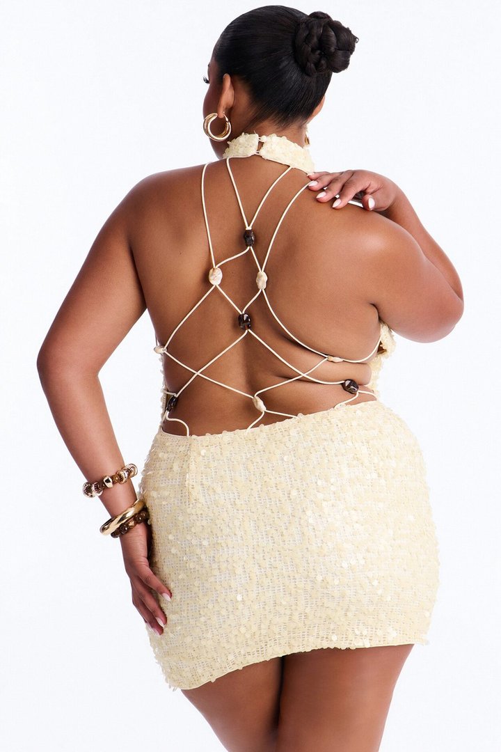 Off The Grid Backless Sequin Micro Mini Dress - Cream