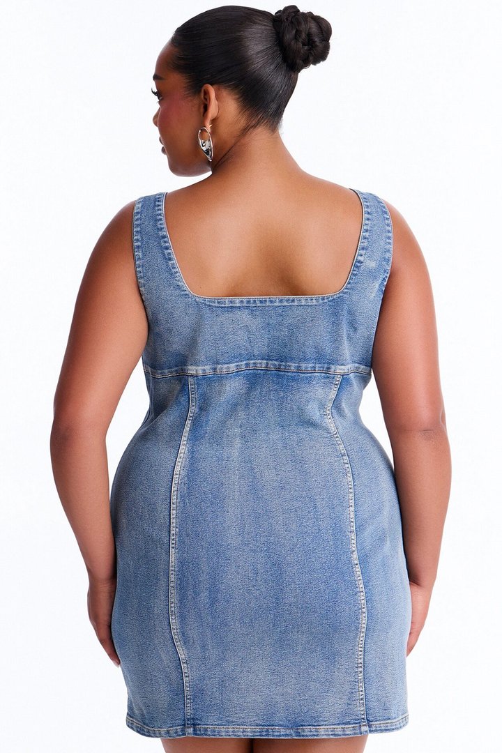 What A Gem Rhinestone Denim Mini Dress - Denim
