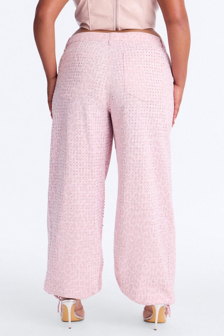 Look Don't Talk Embellished Leopard Jogger Pant - Pink