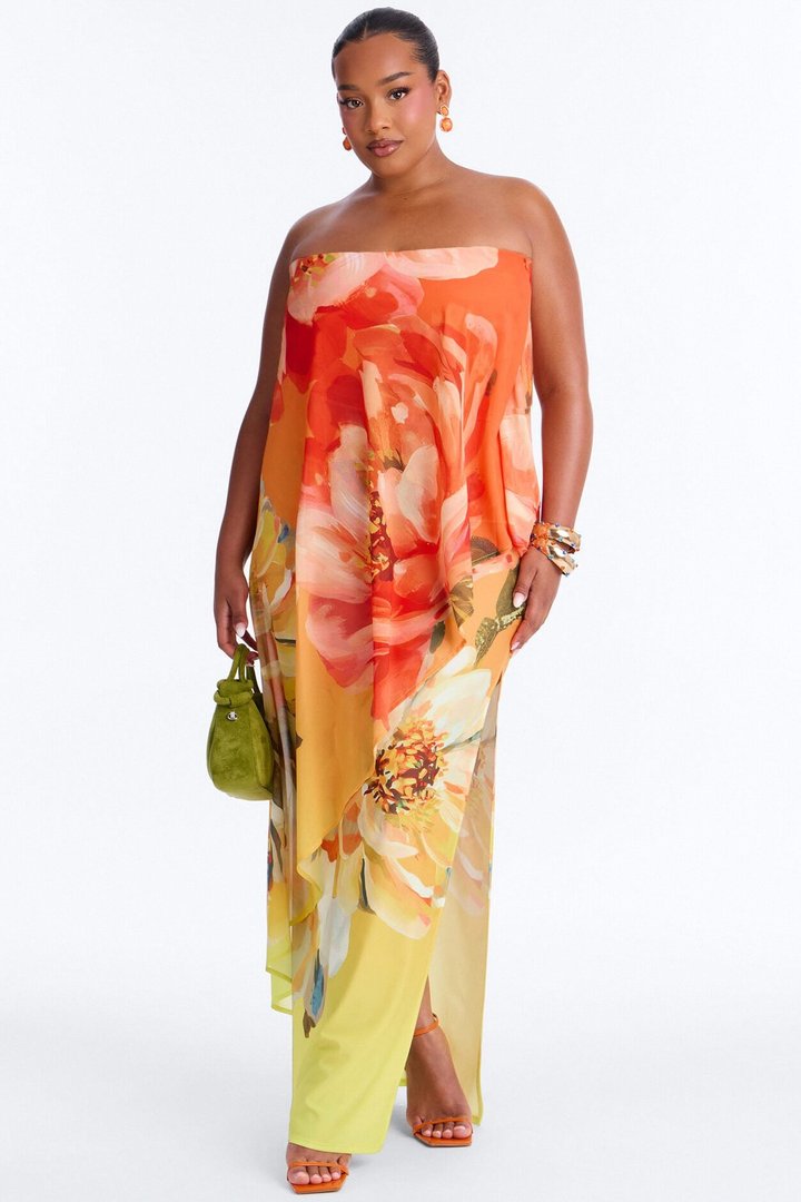 Amber Strapless Chiffon Maxi Dress - Orange/combo