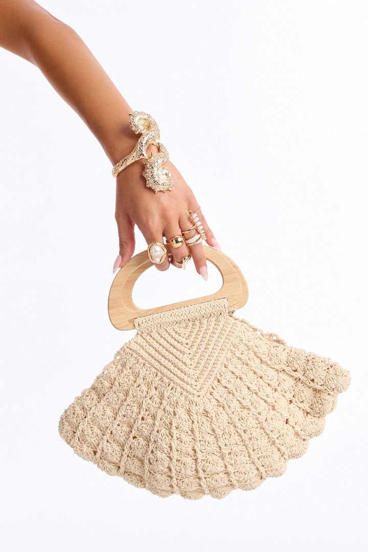 Shellscape Crochet Satchel Handbag - Natural/Combo