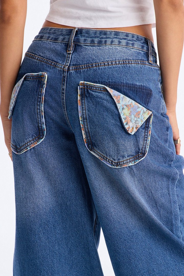 Ready To Grow Floral Wide Leg Jeans - Medium Wash
