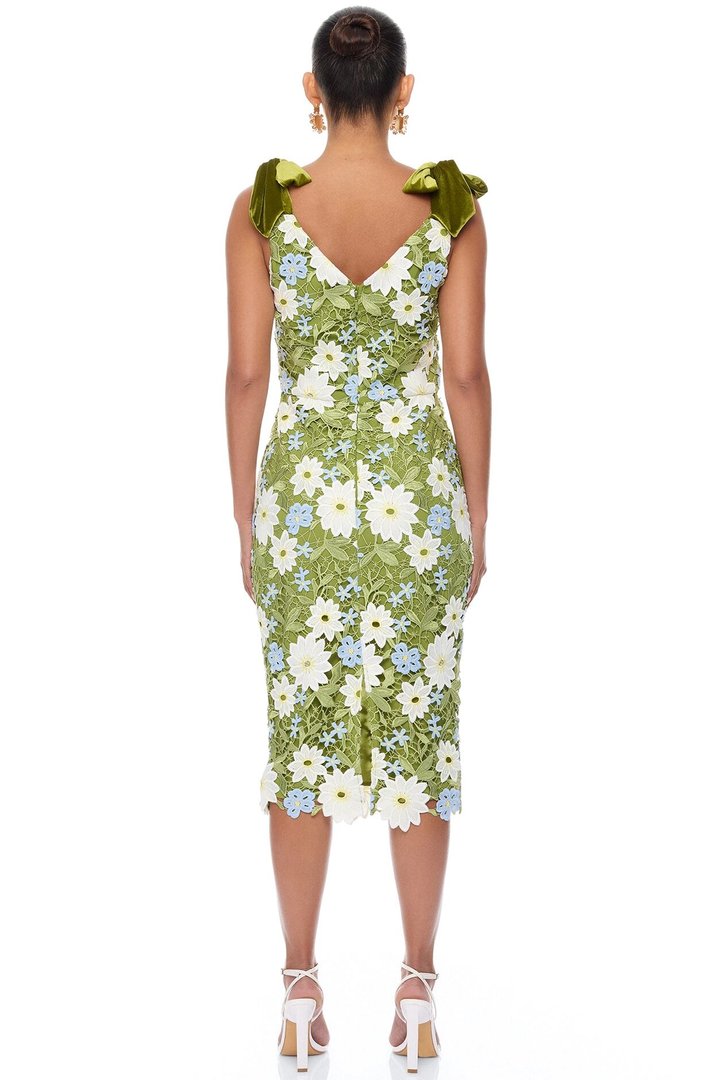 Dani Floral Embroidered Midi Dress - Chartreuse