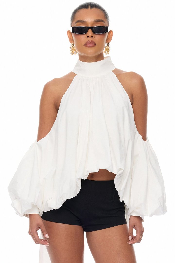 Giselle Bubble Hem Cotton Blouse - White