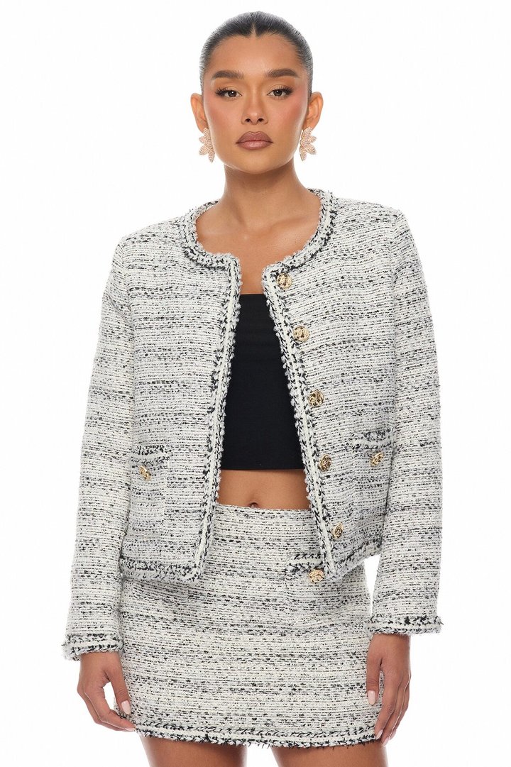 Kaela Embellished Tweed Jacket - Black/White