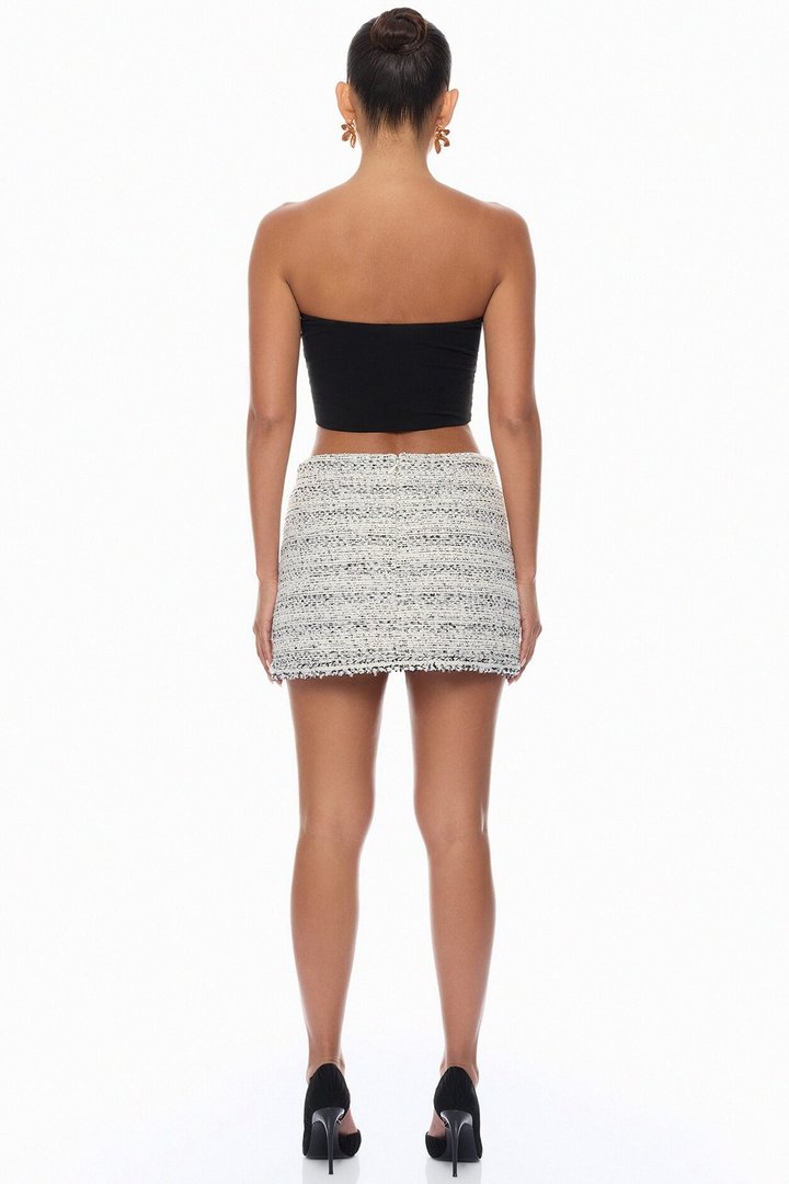 Kaela Embellished Tweed Mini Skirt - Black/White
